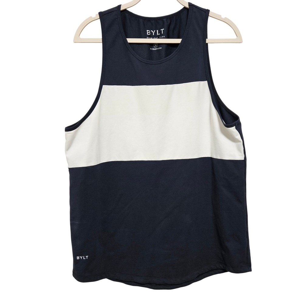 BYLT Premium Basics Lux Drop Cut Tank Mens XL Navy Blue White Colorblock Shirt